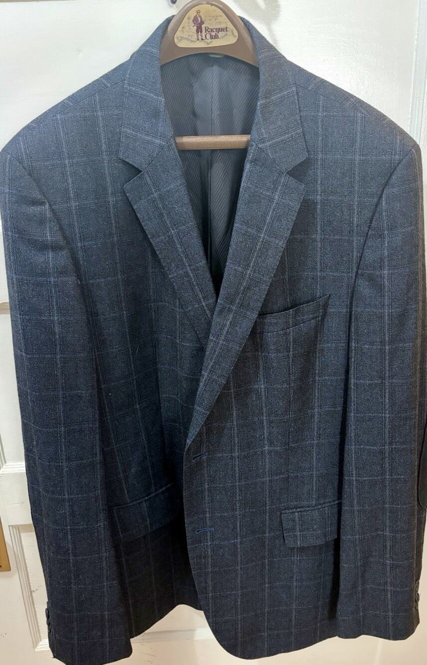 Hugo Boss Jacket Sport Coat Blazer 46R Navy Blue Plaid Wool